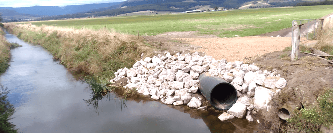 Figure 15. Drain outfall directing flow downstream to gain a venturi effect.