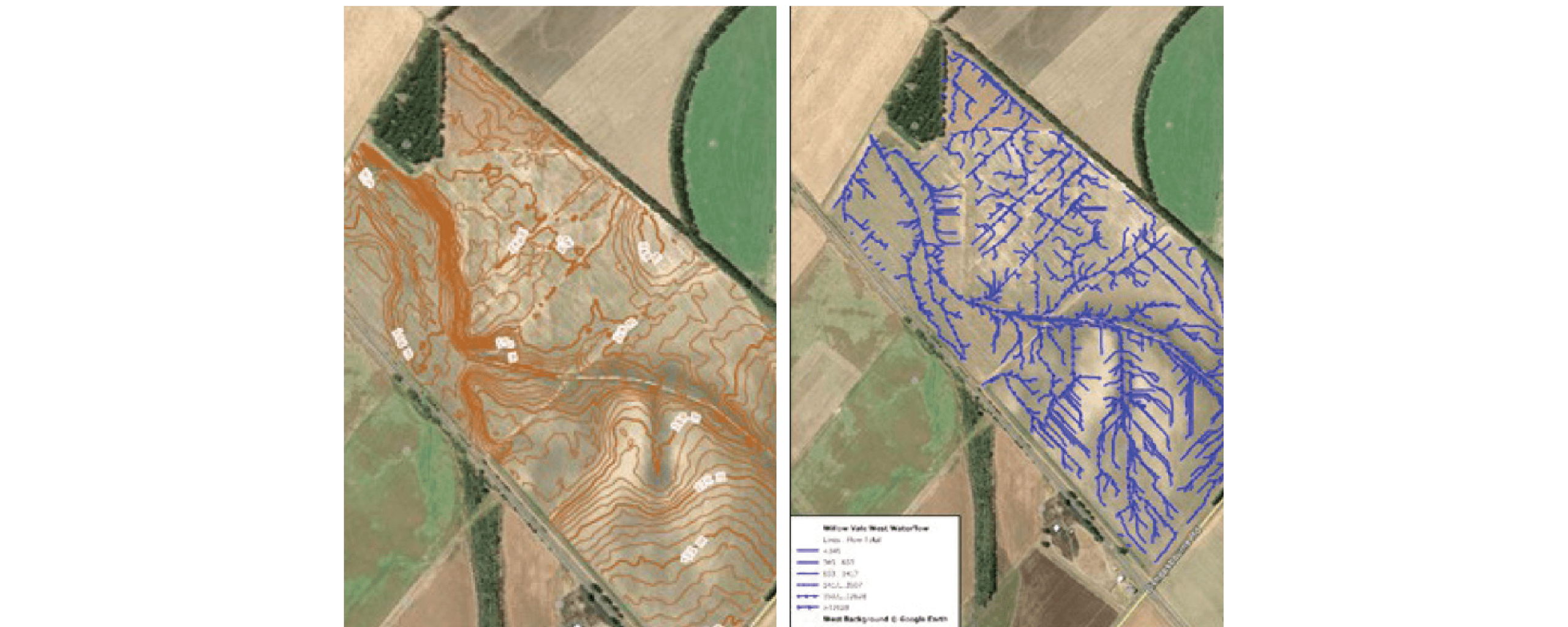 Figure 21. Elevation data Figure 22. Modelled water flow paths